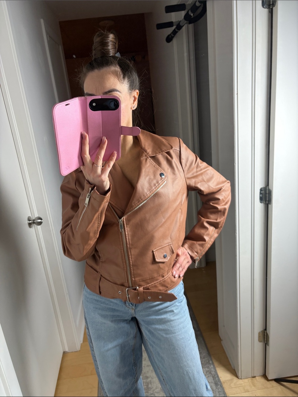 Dynamite Tan Faux Leather Moto Jacket